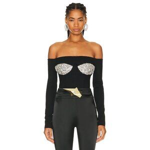AREA Off Shoulder Crystal Cup Bustier Top in Black Small New Womens Sweetheart